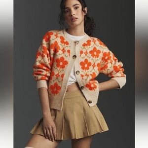 NWT Anthropologie Maeve Intarsia Floral Cardigan Small